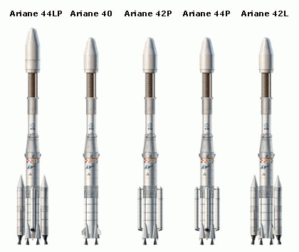 5 des 6 versions d&#039;Ariane 4. Crédits : ESA